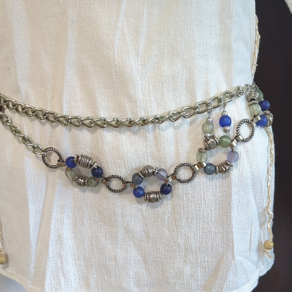 Stylish Silver and Blue Beaded Belt